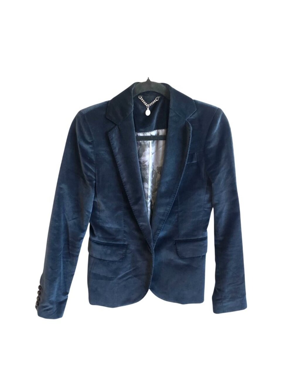 Rich & Royal Navy Cotton Velvet Blazer Womens Small 4/6 Luxe Academia Chic